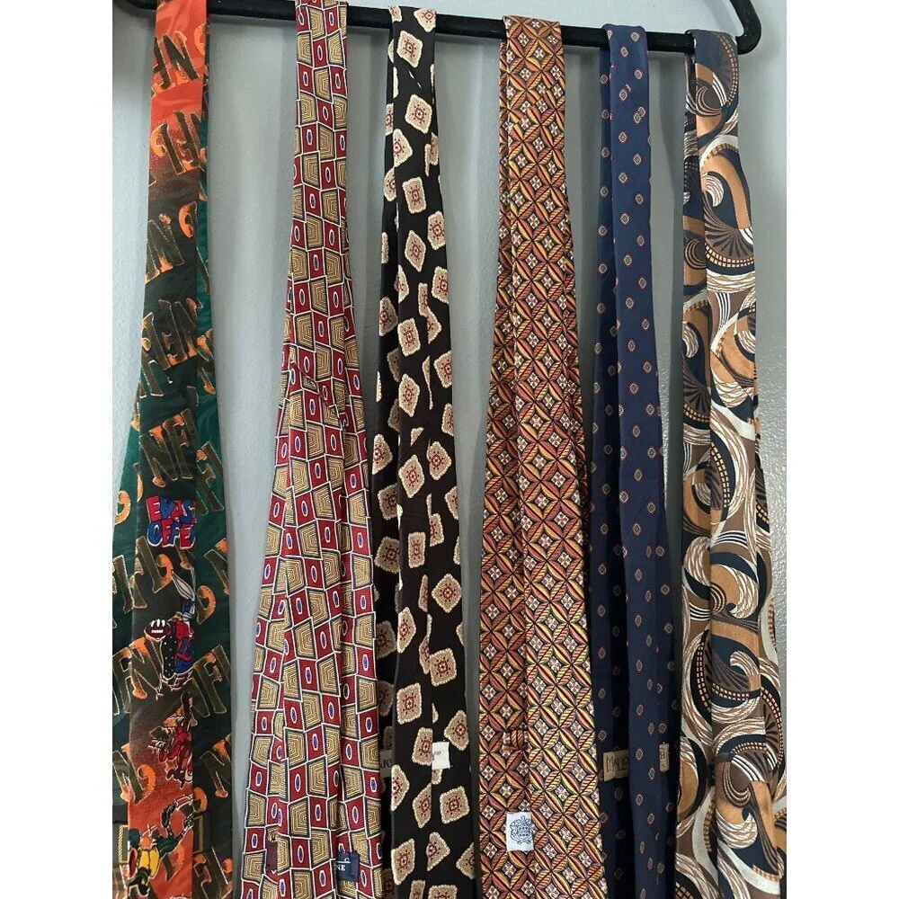 Lot of 6 Men’s Neckties Satin NFL & Cartoon Prints Mixed Pattern Retro Y2K work